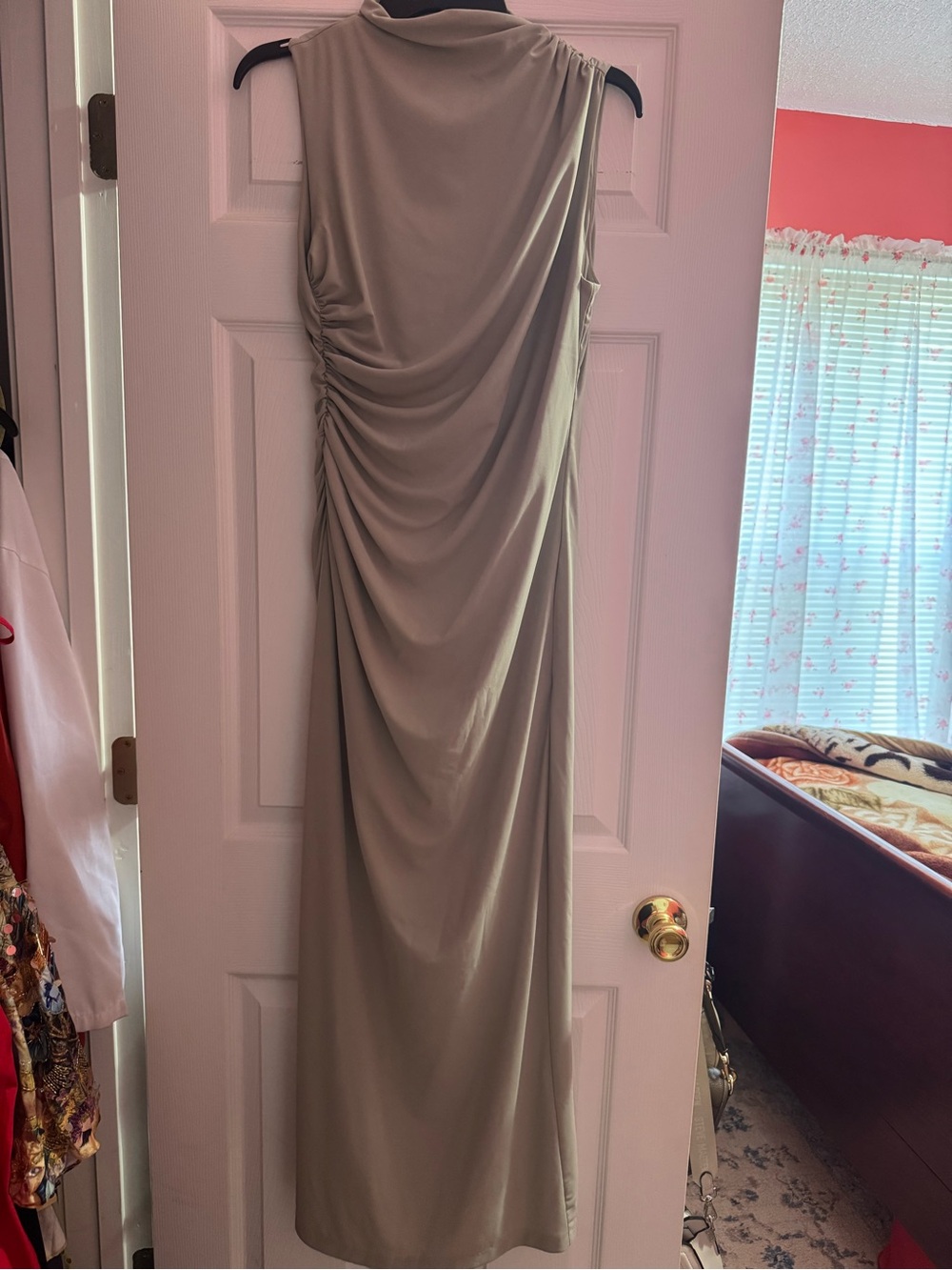 Zara Greenish Sleeveless Draped Midi  Dress